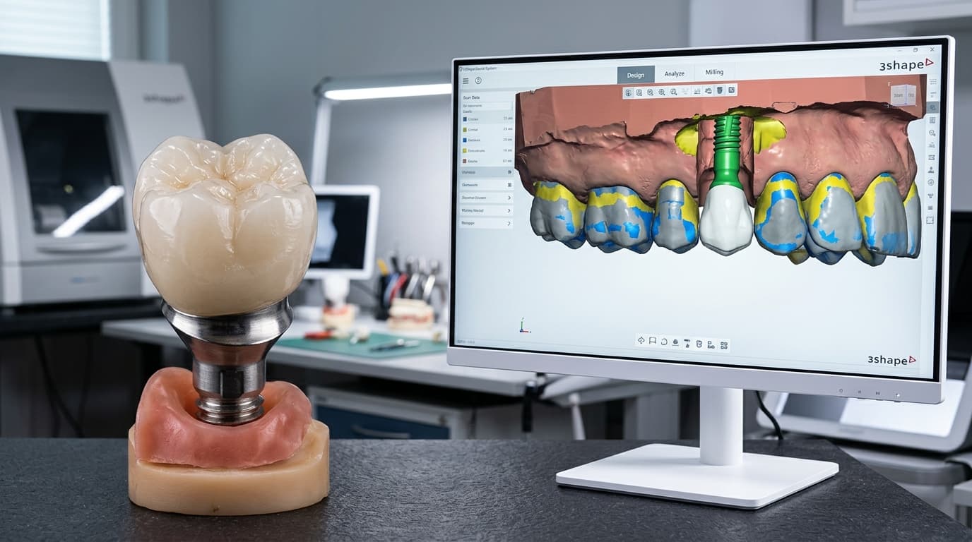 Componentes de una prótesis sobre implante dental unitaria diseñada en CAD/CAM en PDLAB